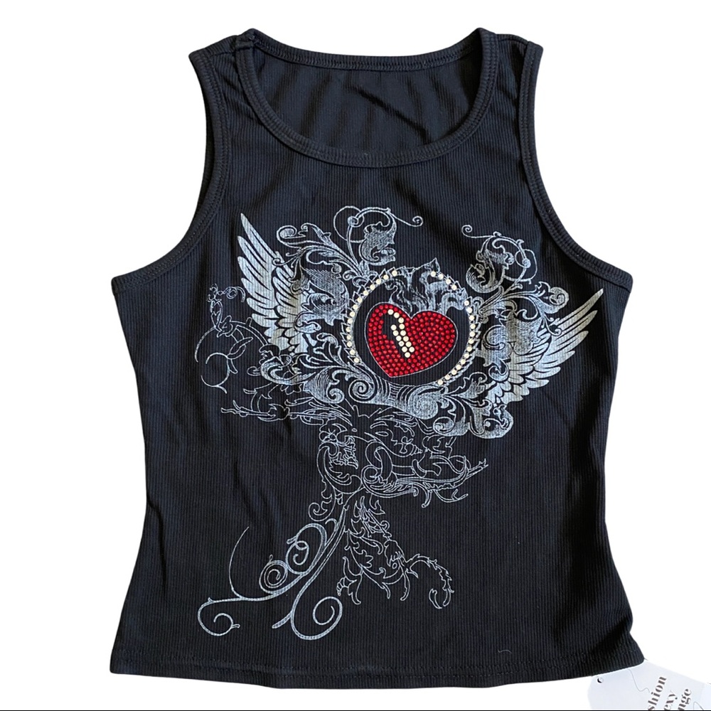 Women's black studded rocker tank
